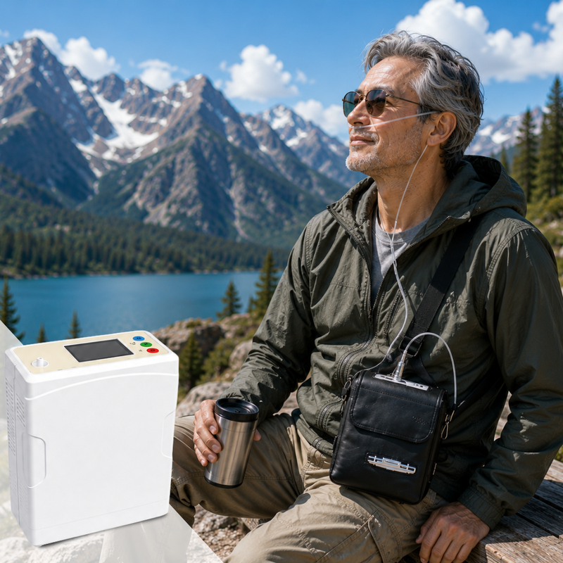 HACENOR Low Noise Continuous and Pulse Flow Small 1-8L Portable Oxygen Concentrator with Long-life Battery 24/7 Work All Night CHO-06
