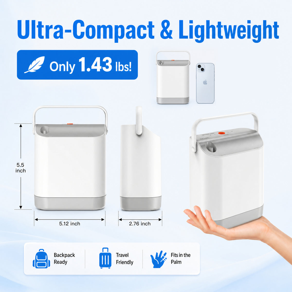 Small 9 Hours Battery Oxygen Concentrator For Travel | 1.5L