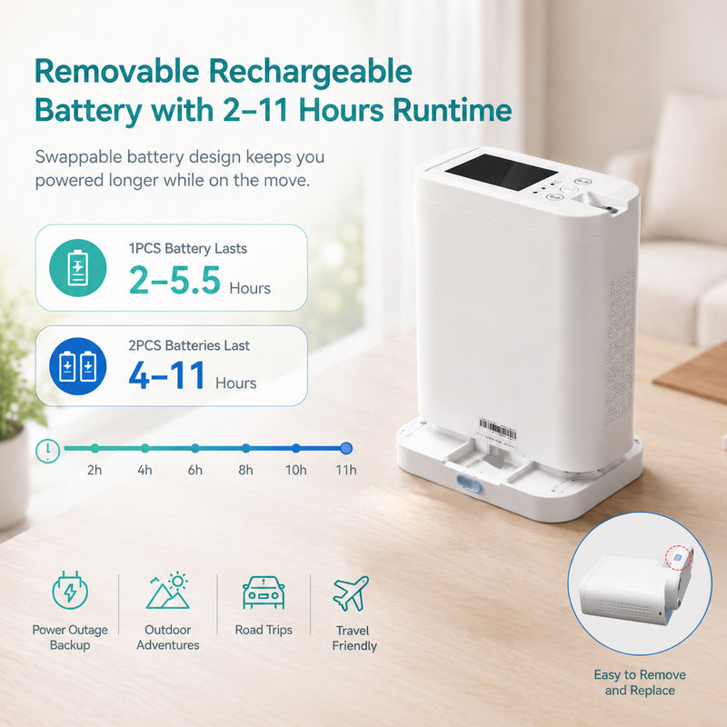 Mini 7L&96% Portable Oxygen Concentrator | 5.5 Hours Battery Work