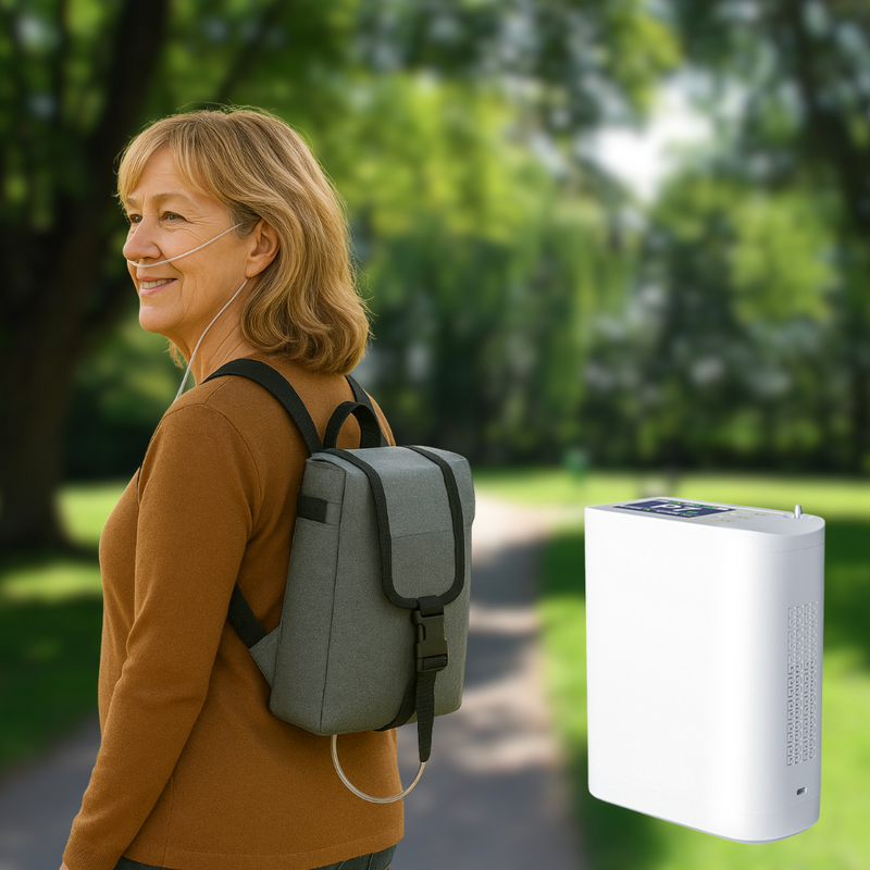 HACENOR Small 7L Portable Battery Oxygen Concentrator Two Flow Modes Low Noise Work All Night Continuously POC-07