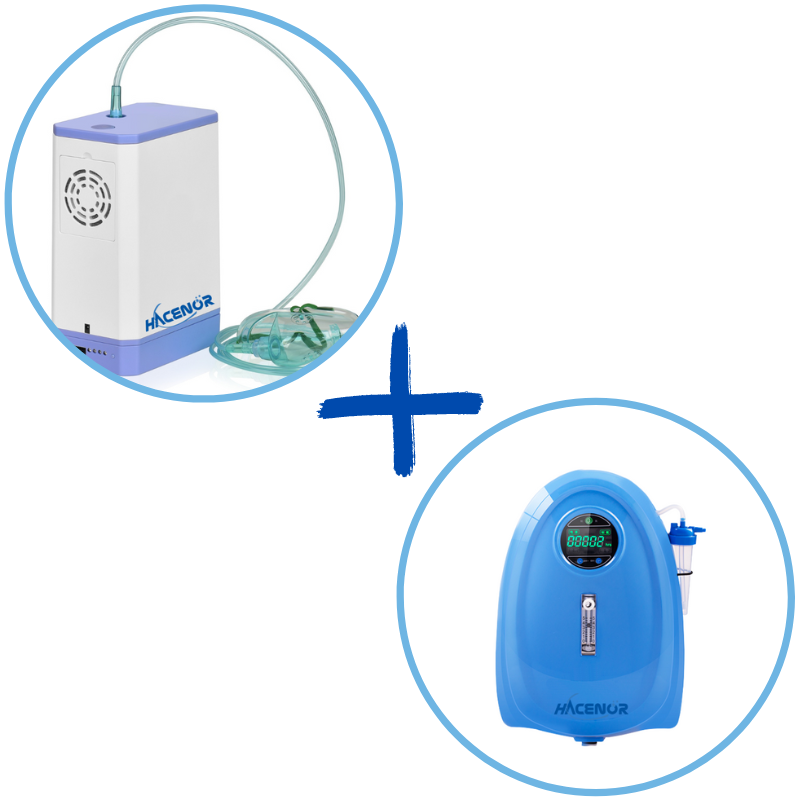 HACENOR Portable 3L Battery Oxygen Concentrator For Outside Use JQ-MINI-01&Home Use 1-5L Adjustable 93% Purity Continuous Flow Oxygen Concentrator POC-04