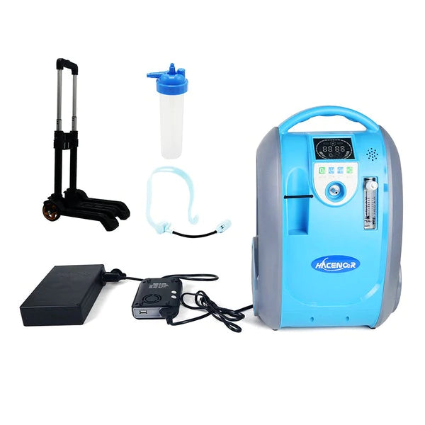 HACENOR Portable Battery Oxygen Concentrator With Car Inverter 90% Oxygen Purity 5L - POC-05